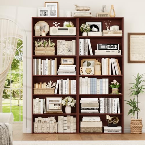 FOTOSOK 6 Tier Tall Bookshelf and Bookcase, Open Display Shelves,Cherry 2PK - Image 6