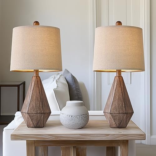 PoKat 20.25" Retro Farmhouse Table Lamp Set of 2, Small for Bedside, Brown by Pokat