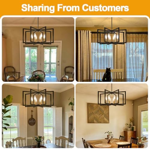 25"-61" Height Adjustable Modern Black and Gold Chandelier for Dining Room, No Assembly Required Dining Room Light Fixture Over Table, Industrial Metal Pendant Lights Fixture for Kitchen Island - Image 5