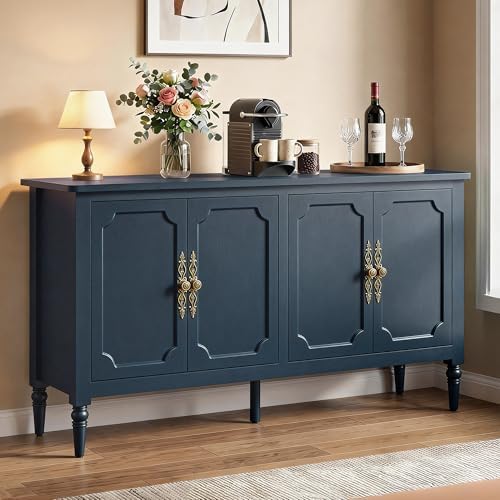 RoyalCraft Buffet Cabinet with Storage, Vintage Sideboard with Adjustable Shelves, Mid Century Modern Painted Credenza Coffee Bar for Kitchen, Dining Room, Entryway, Blue by Bringyoubetterlife