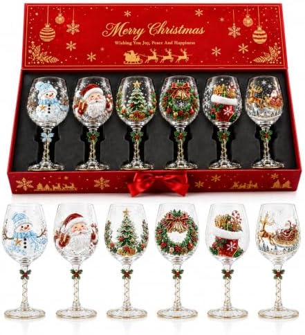 Christmas 3D Wine Glass Collection Gift Box Set, 3D Santa Christmas Wine Glass, Raised Holiday Goblet with Snowflake Decor, Festive Glassware for Wine, Cocktails, Holiday Party & Table Decor (G#) by Unknown