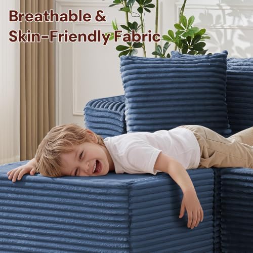 Korser Boneless Couches for Living Room, Cloud Couch Sectional with Ottoman, L-Shaped Sofa with Fluffy Comfy Corduroy Deep Seat, Bedroom, Apartment, No Assembly Required - Image 4