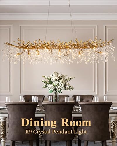 Modern Tree Branch Chandelier, 16 Lights Rectangular 59" Crystal Gold Chandeliers for Kitchen Island Dining Room Living Room - Image 3