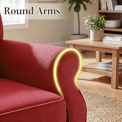 YOLENY Modern Accent Chair,High Back Armchair,Upholstered Fabric Button Single Sofa with Wooden Legs for Living Room,Bedroom,Club,Red - Image 6