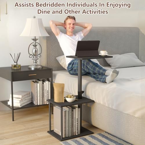 Faesun Swivel Side Table for Couch Arm, Adjustable C End Table for Recliner or Bed, Tv Trays with Storage Shelf for Small Spaces Small Nightstand Table for Living Room, Bedroom - Image 4