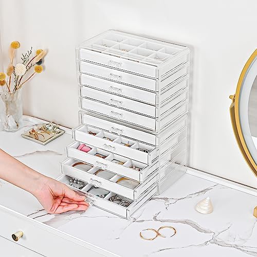 ProCase Earring Holder Organizer Jewelry Box with 10 Drawers, Acrylic Clear Earring Case with Adjustable Velvet Trays for Women - Warmwhite,10 Layers - Image 3