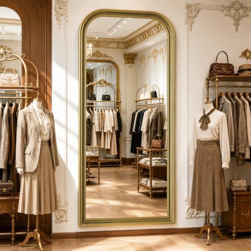 71"x32" Full Length Mirror with Stand, Arched PU Frame - Image 6