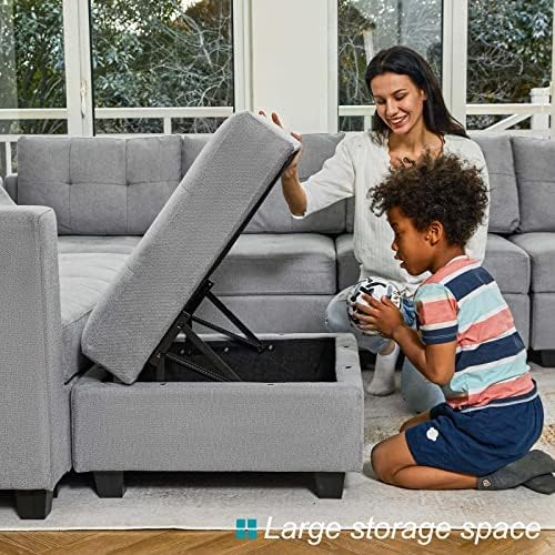 Belffin Modular Sectional Sleeper Sofa with Storage Sectional Couch Modular Sofa Bed Set for Living Room Light Grey - Image 6