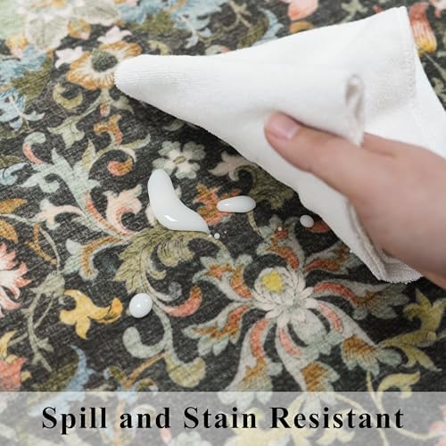 Washable 4x6 Bedroom Rug for Family: Non-Slip Floral Small Carpet for Living Room Kitchen Boho Low Pile Doormat for Entryway Soft Floor Mat for Nursery College Dorm Essentials for Girls(4x6,Green) - Image 3