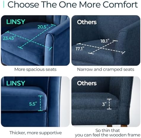 LINSY Accent Chair with Ottoman, Modern Armchair Comfy Barrel Reading Chair with Footrest for Living Room Bedroom Reading Room, Velvet, Blue - Image 5
