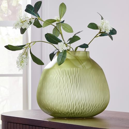 Signature Design by Ashley Scottyard Contemporary Indoor/Outdoor Floral Glass Tabletop Vase, Light Green - Image 2