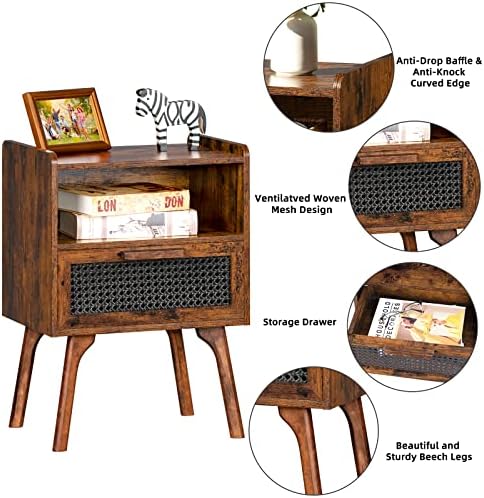 Lerliuo Rattan Nightstand, Boho Side Table with Drawer Open Shelf - Image 6