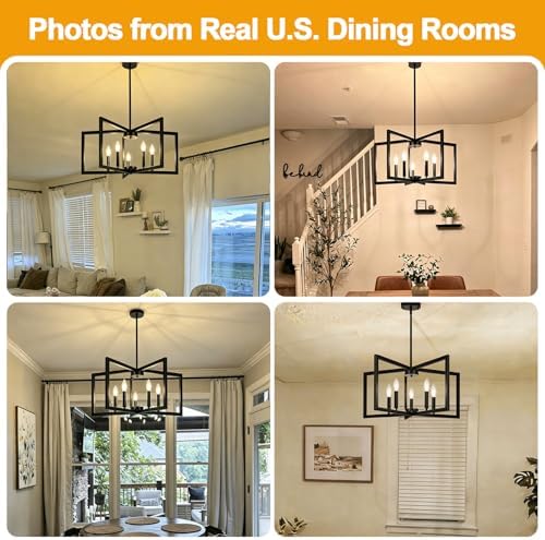 25"-61" Height Adjustable Modern Matte Black Chandelier for Dining Room, No Assembly Required Black Dining Room Light Fixture Over Table, Industrial Metal Pendant Lights Fixture for Kitchen Island - Image 5