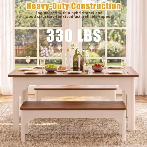 ALEXNUTRE Farmhouse Dining Table with Benches 63" Kitchen Table Set for 4-6 - Image 6