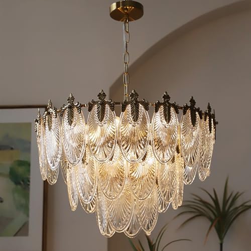 KELUOLY Antique Chandelier 3-Tier Glass Crystal Chandeliers, 9-Lights Gold Round Pendant Light 23.6" Brushed Brass Adjustable Height, Applicable to Dining Room, Bedroom, Living Room, Foyer, Kitchen by KELUOLY