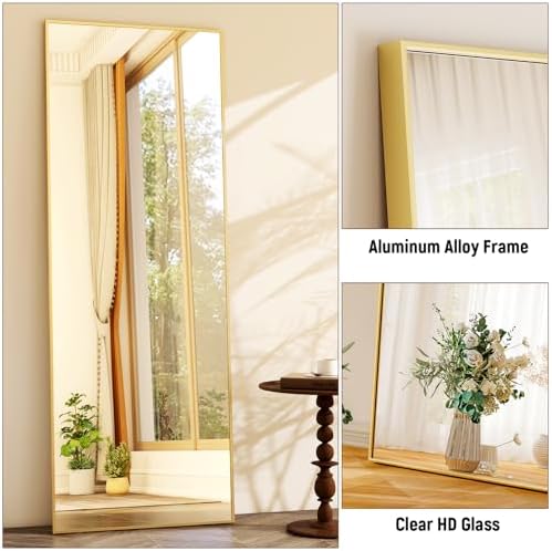 GLSLAND 58"x18" Full Length Mirror Full Body Mirror Freestanding Hanging or Leaning Rectangle Floor Mirror Aluminum Alloy for Bedroom Bathroom Living Room,Gold - Image 4
