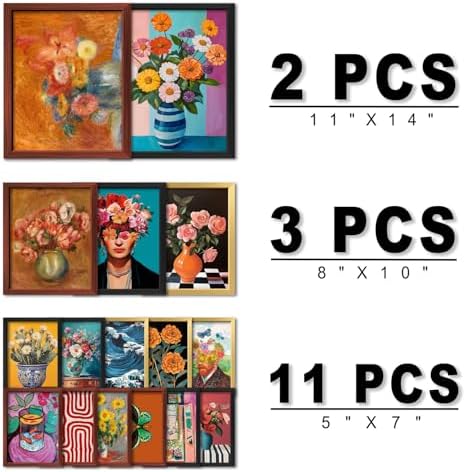 16 PCS Framed Eclectic Wall Art Decor, Mid Century Modern Maximalist Home Gallery Wall Frame Set Prints for Bedroom Bathroom, Colorful Posters for Living Room Aesthetic, Floral Artwork Collage Kit - Image 2
