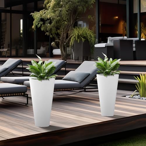 Kante Set of 2 White Plastic Round Planters 29" Tall Home & Outdoor - Image 3
