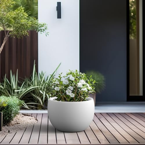 Kante Large Round Bowl White Concrete Planter 20" Dia, Outdoor - Image 6