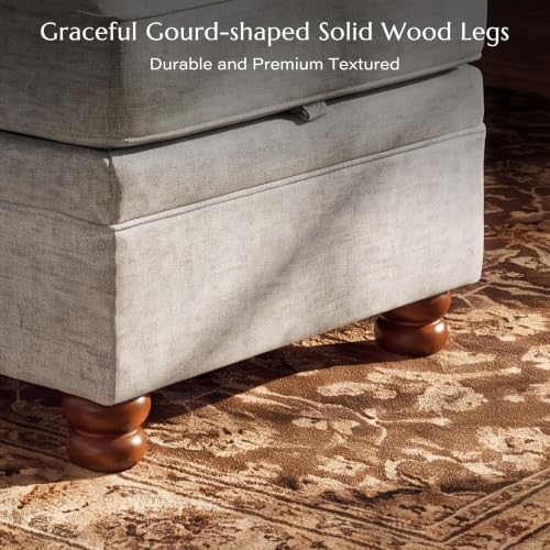 Traditional Accent Chair with Storage Ottoman, 41.3", Chenille, Oatmeal - Image 5