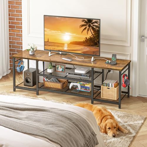 YGEOMER TV Stand for TVs Up to 75 Inch with Outlets, Bedroom, Rustic Brown - Image 7
