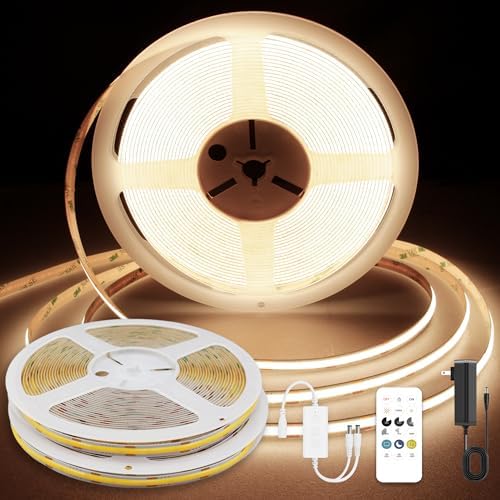 COB LED Strip Lights 65.6ft, LED Lights Warm White 3000K Strip Lights with Remote& App, Dimmable Super Bright 24V White LED Tape Lights,Cabinet Office Lighting by AUZIWECOBLEDStripLights