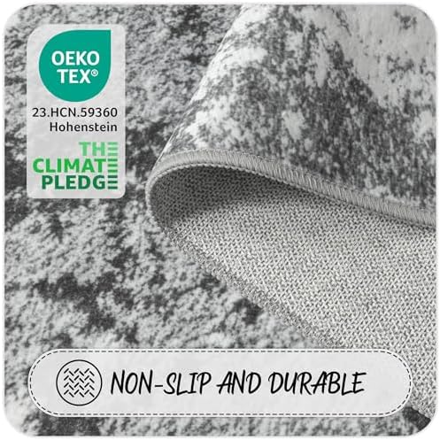 12 FT Extra Long Runner Rug for Hallway Washable, 2.6x12 Large Kitchen Floor Runners Non Slip, Entryway Runner Carpet Low Pile Stain & Fade Resistant, Abstract Gray - Image 3