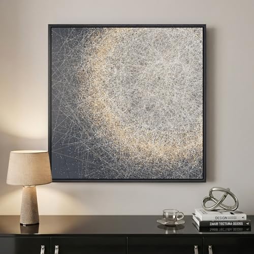 Framed Modern Black and White Abstract Wall Art, Contemporary Gold Bright Canvas Prints Paintings for Walls, Minimalist Pictures for Bedroom Dining Room Living Room Hallway Bathroom Wall Decor 24x24 In by Cuspin