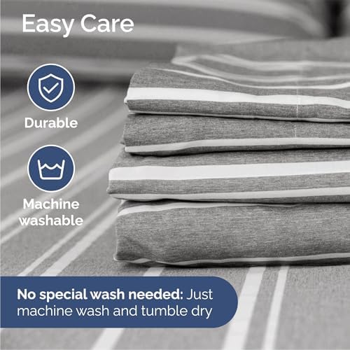 Queen Size 4 Piece Sheet Set - Breathable & Cooling Sheets - Grey Stripes - Image 6