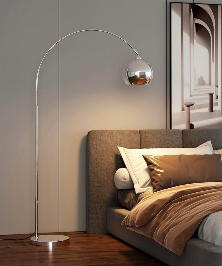 Modern Arc Floor Lamp with Chrome Dome Shade, Height Adjustable 59-74in, for Living Room Bedroom Study,Office,Industrial Style Decorative Lights (Sliver) - Image 5