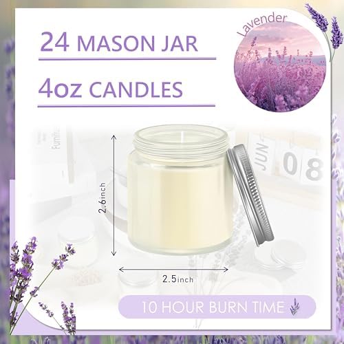 24 Pcs 4 Oz Mason Jar Candles, Lavender Scented Soy Candles Bulk Set for Stress Relief and Relaxation, Great Favors for Wedding, Christmas, Housewarming Gifts (Silver, Lavender, 24) - Image 2
