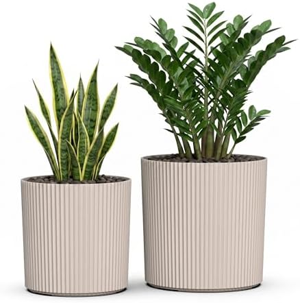 Mayne Haven 12in & 14in Round Fluted Modern Planter Set, Chai, 2-Pack by Mayne