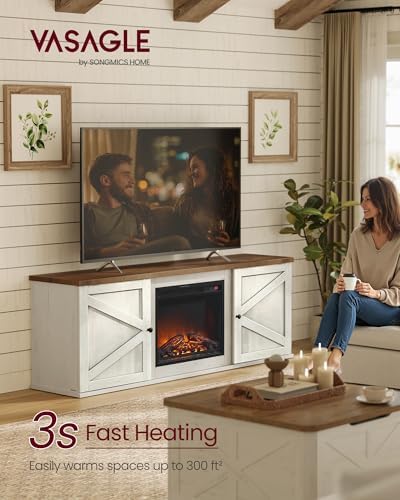 VASAGLE Fireplace TV Stand, Farmhouse Entertainment Center for 80'' TV - Image 2