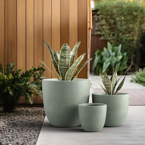 Kante Set of 3 Mint Green Concrete Bowl Planters 18" 14" 10" Dia - Image 5