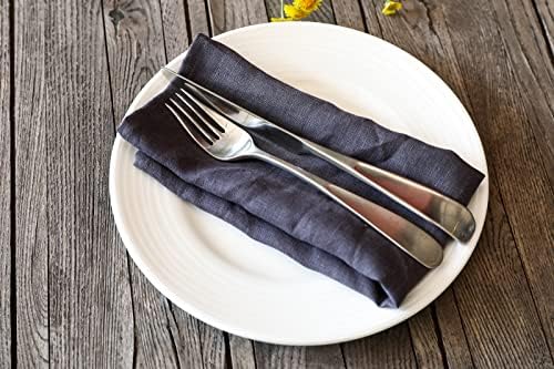 100% Pure Linen Dinner Cloth Napkins 15 x 15 Inch Black Grey - Set of 6 Pack European Flax Natural Fabric Washable for Home and Kitchen - Image 5