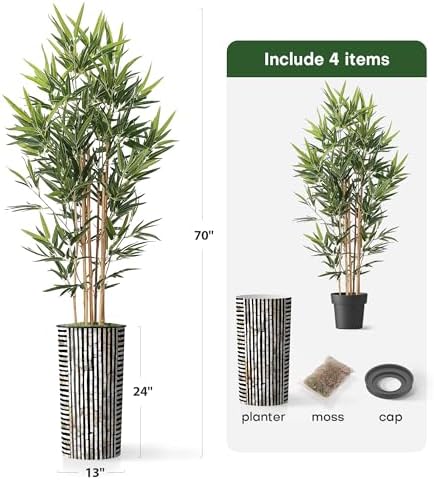 Artificial Tree in Black and Brown Striped Planter, Fake Bamboo Silk Tree for Indoor and Outdoor Home Decoration - 70" Overall Tall (Plant Pot Plus Tree) - Image 5
