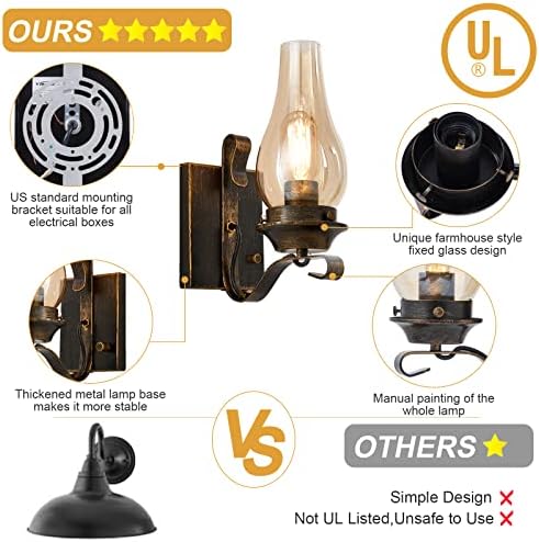 Yisuro Plug in Wall Sconce,Oil Rubbed Bronze Wall Sconces,Retro Rustic Wall Lamps,Sconces Wall Lighting with Amber Glass,Indoor Vintage Bedside Wall Lighting for Living Room Bathroom - Image 5
