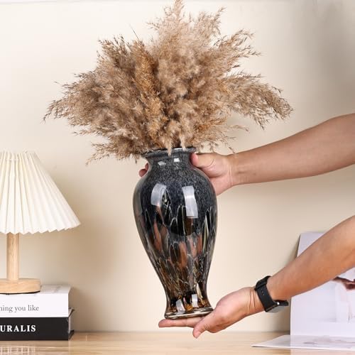 11.8" Tall Glass Vase Beautiful Hand Blown Glass Vase Modern Art Home Decor, Wide Mouth Colorful Vases for Mantle Dining Table Centerpiece, Entryway Living Room Wedding Decoration (Amber) - Image 7