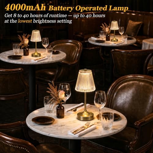 Bronze Cordless Rechargeable Table Lamp, Touch Battery Powered Lamp, 3 Color Modes, Crystal Acrylic Lampshade, Portable Ambient Night Light for Desk, Bedroom, Living Room, Dining Room, Kitchen, Bar - Image 4