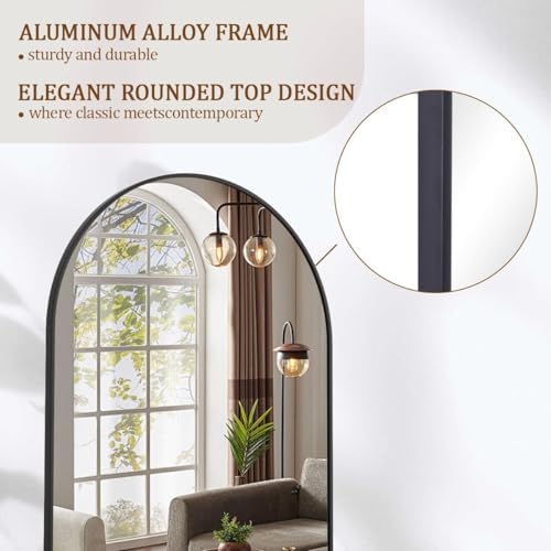 Koonmi Arched Full Length Mirror, 65"x24" Arched Black Floor Mirror, Standing Hanging or Leaning Full Body Mirror with Aluminum Alloy Frame for Living Room and Bedroom - Image 5