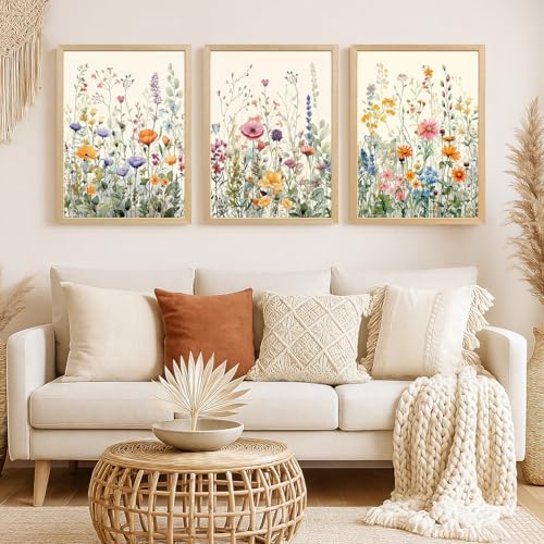 LLEEMPI Colorful Floral Wall Art Set of 3, 16x24 Wood Framed Canvas Prints - Image 5