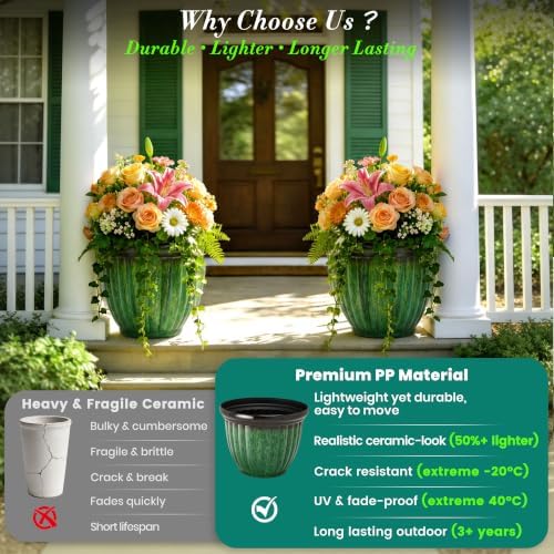 Autodaya 15" Large Planters For Outdoor Plants Set Of 2 Plastic Flower Pots - Image 4