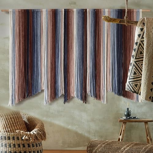 Macrame Wall Hanging Dip Dyed Large Yarn Wall Art Boho Home Decor 57"W*35"L - Image 4