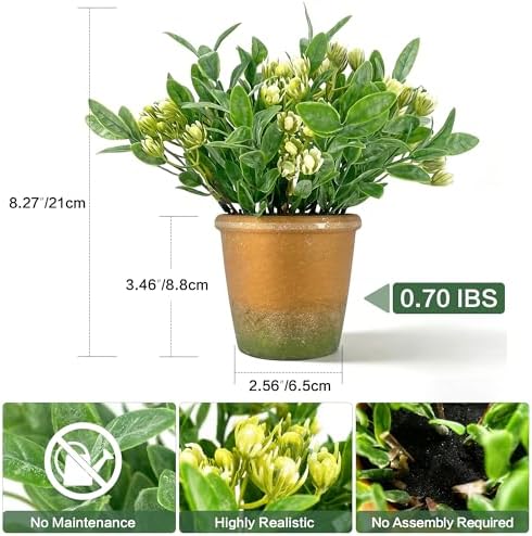 MONOID Artificial Potted Plants, Realistic Fake Greenery for Desk, Home Office Bathroom Shelf Farmhouse Table Decor, Maintenance Free (4, Murraya Exotica Green) - Image 2
