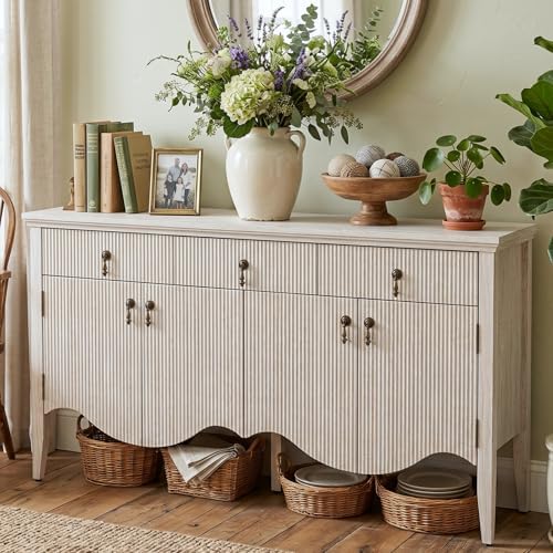 FUSUNBAO 57" Fluted Sideboard Buffet with Storage, 4 Doors & 3 Drawers, Oak by FUSUNBAO