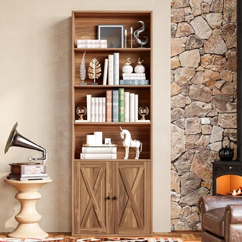 IRONCK Industrial Bookshelves and Bookcases with Doors Floor Standing 6 Shelf Display Storage Shelves 70 in Tall Bookcase for Home Office, Living Room - Image 2