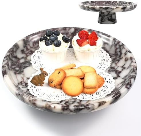 Marble Fruit Bowl for Kitchen - 11.8" Decorative Stone Pedestal Bowls for Home Decor, Footed Fruits Holder For Dining Table Counter Organization by LWALMS