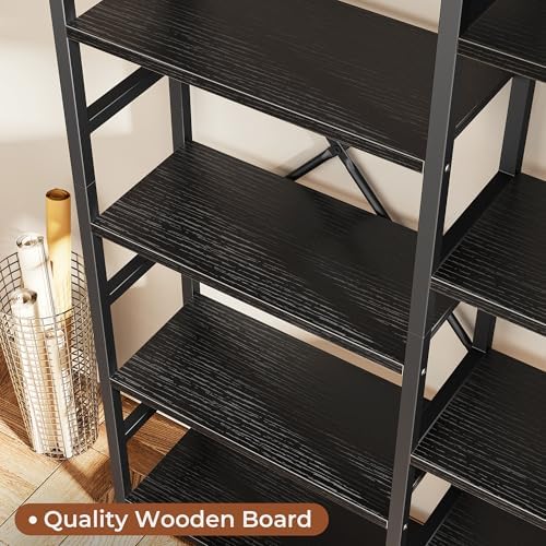 SUPERJARE Triple Bookshelf, Bookcase with 14 Open Display Shelves, Wide Book Shelf Book Case for Home & Office, 5 Tier, Black - Image 6