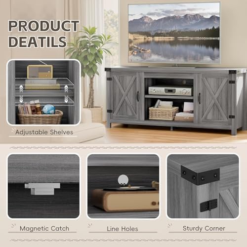 YESHOMY Modern Farmhouse TV Stand with BarnDoor for 65" TV,Gray Wash&Rustic - Image 4