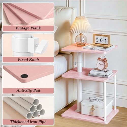 Faesun Swivel Side Table for Couch Arm, Adjustable C End Table for Recliner or Bed, Tv Trays with Storage Shelf for Small Spaces Small Nightstand Table for Living Room, Bedroom，Pink - Image 7